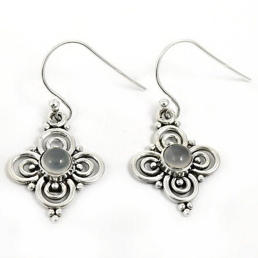 Natural Chalcedony Gemstone Drop Dangle Tribal Earrings 925 Sterling Silver B13