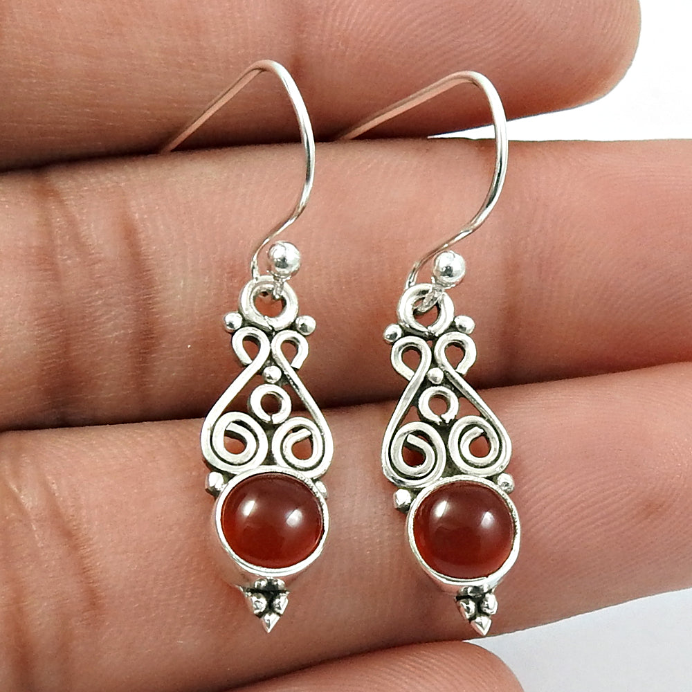 Natural Carnelian Gemstone Drop Dangle Bohemian Earrings 925 Sterling Silver Z17