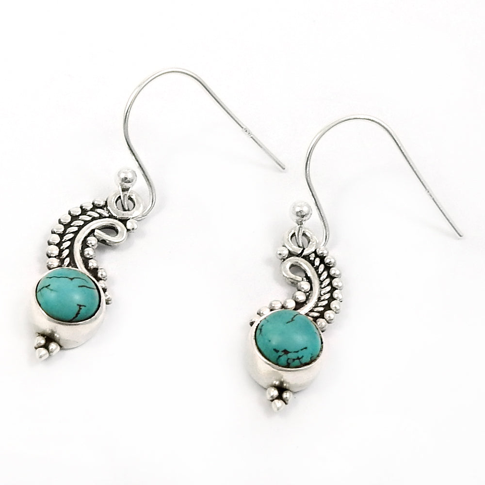 Natural Gemstone Drop Dangle Vintage Look Turquoise Earrings 925 Silver W52