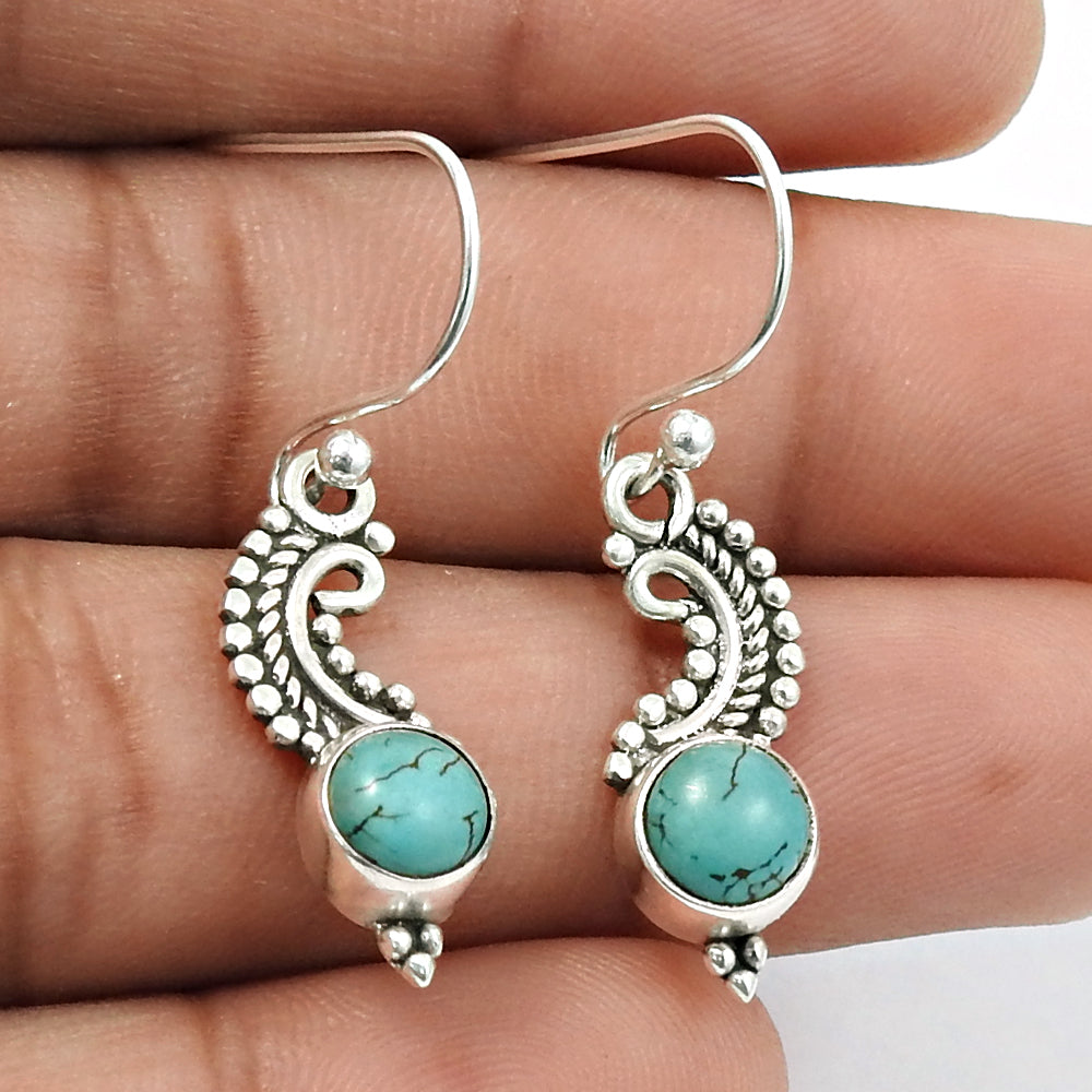Natural Gemstone Drop Dangle Vintage Look Turquoise Earrings 925 Silver W52