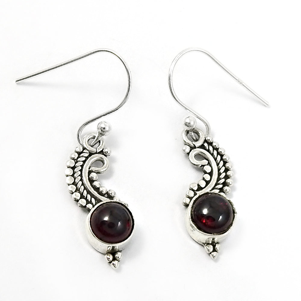 Garnet Gemstone Unique Drop Dangle New Antique Look Earrings 925 Sterling Silver