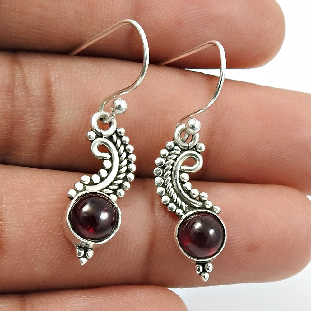 Garnet Gemstone Unique Drop Dangle New Antique Look Earrings 925 Sterling Silver