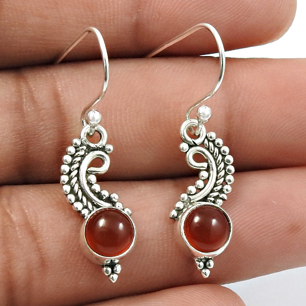 Natural Carnelian Gemstone 925 Silver Drop Dangle Artisan Earrings For Girls B53