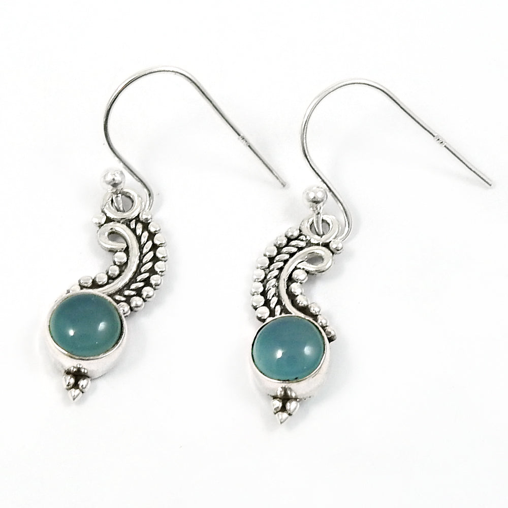 Woman Gift Natural Chalcedony Drop Dangle Vintage Earrings 925 Silver H53