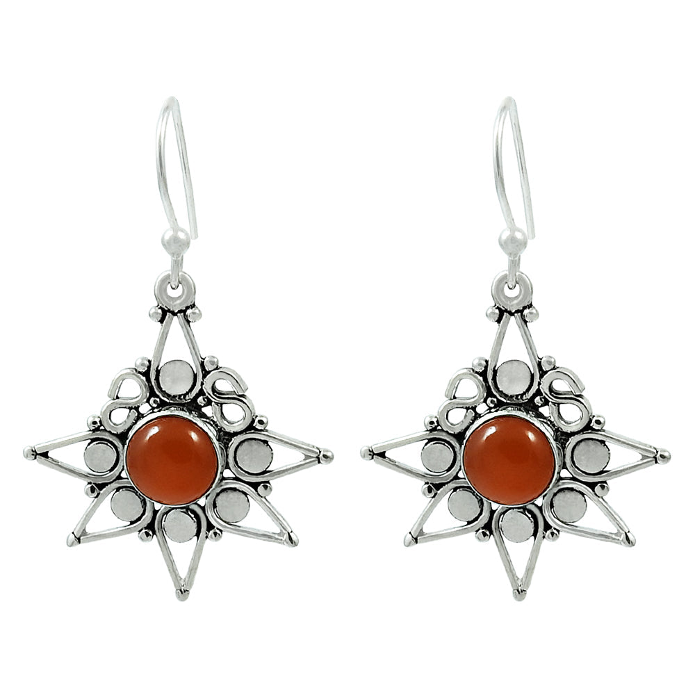 Natural Carnelian Gemstone Drop Dangle Vintage Earrings 925 Silver For Girls R7