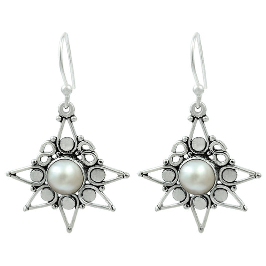 Natural Pearl Drop/Dangle Tribal Earrings 925 Silver For Women T7