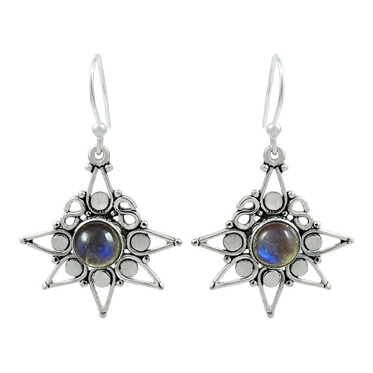 Gift For Woman Drop Dangle Bohemian Earrings 925 Silver Natural Labradorite O7