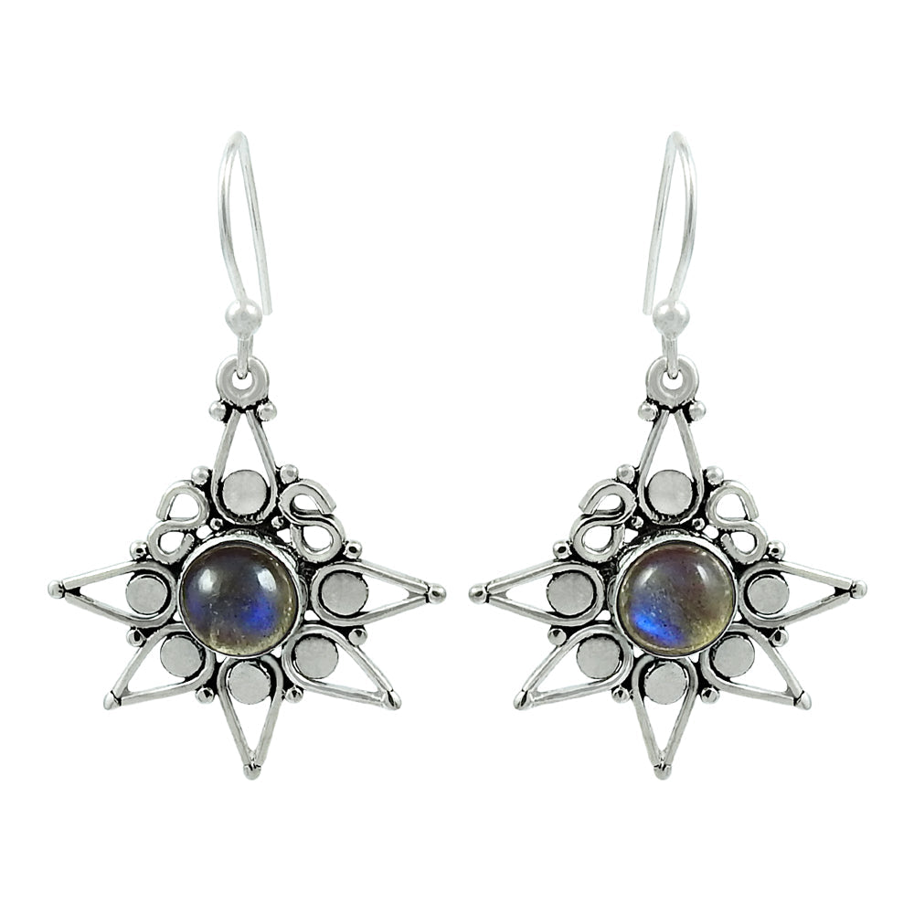 Gift For Woman Drop Dangle Bohemian Earrings 925 Silver Natural Labradorite O7