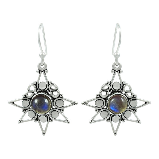 Gift For Woman Drop Dangle Bohemian Earrings 925 Silver Natural Labradorite O7