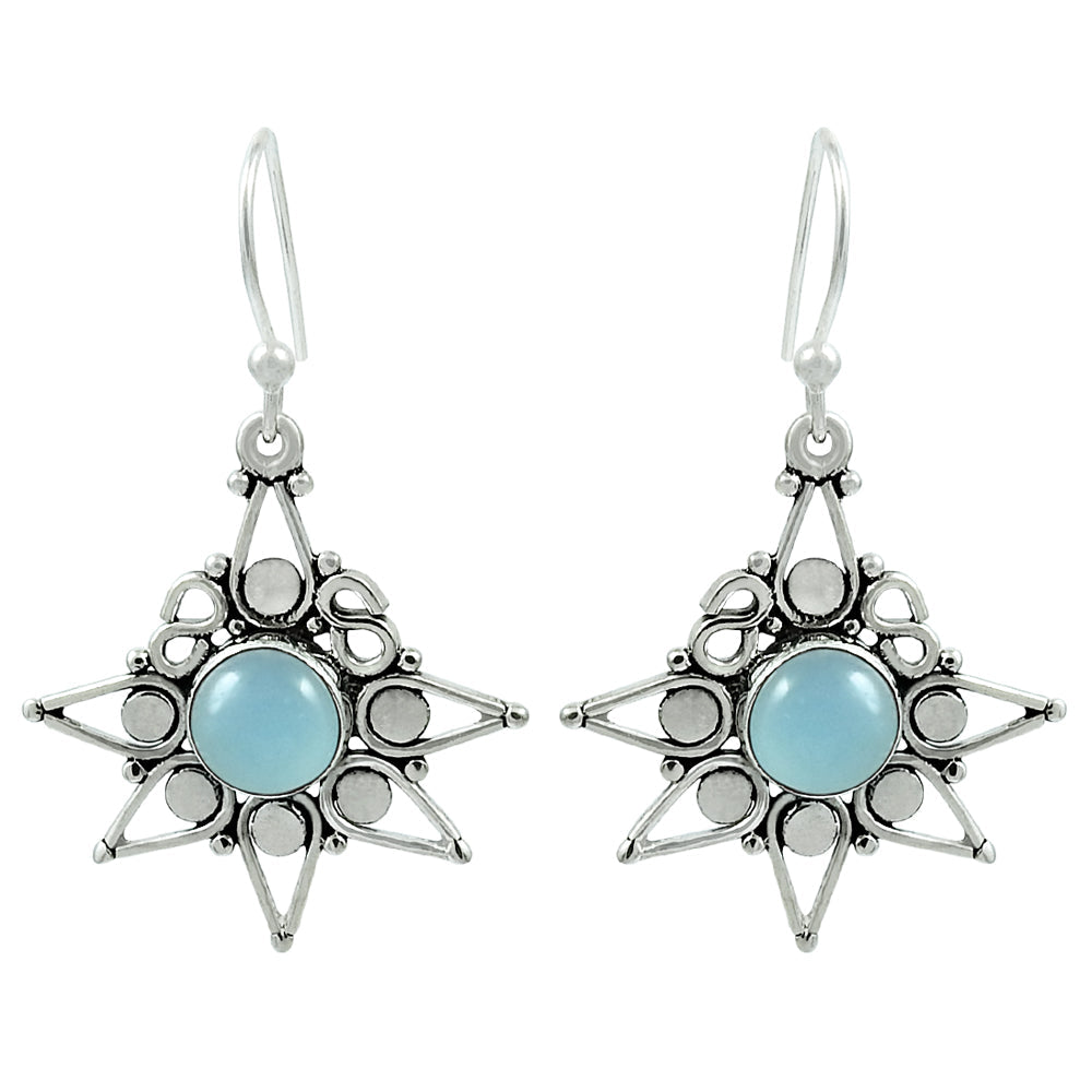 Gift For Her Natural Blue Chalcedony Gemstone Earrings 925 Silver Jewelry