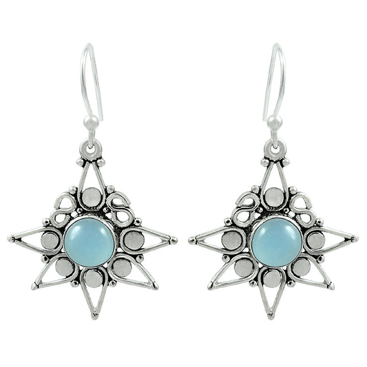 Gift For Her Natural Blue Chalcedony Gemstone Earrings 925 Silver Jewelry