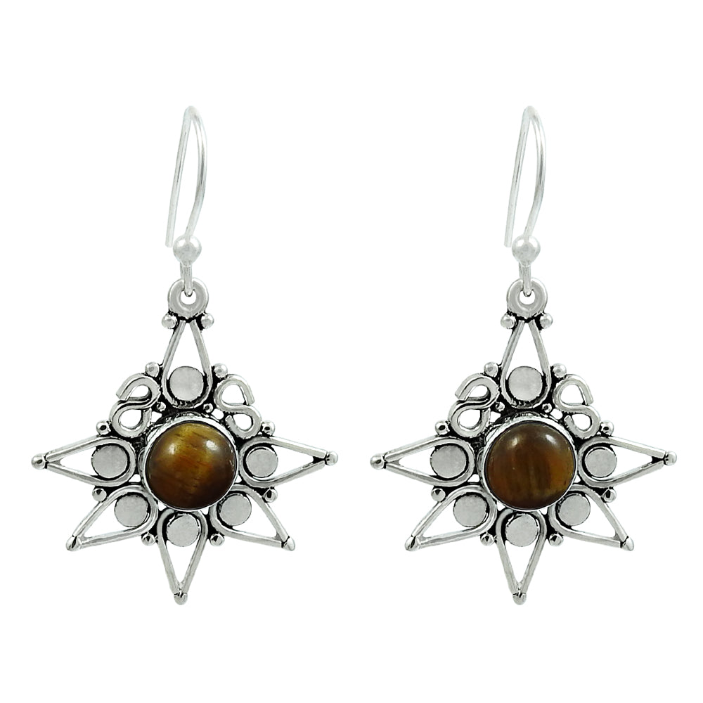 Natural Tiger Eye 925 Silver Drop Dangle Bohemian Earrings For Girls Z7