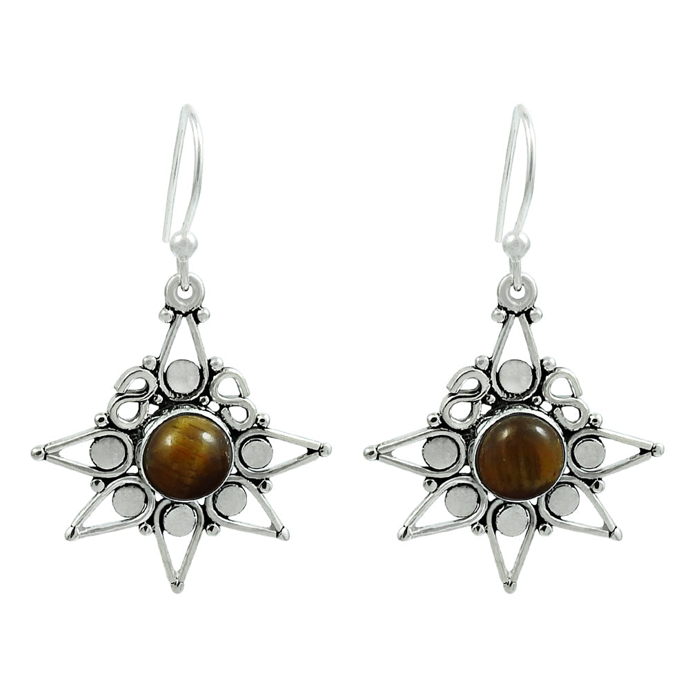 Natural Tiger Eye 925 Silver Drop Dangle Bohemian Earrings For Girls Z7