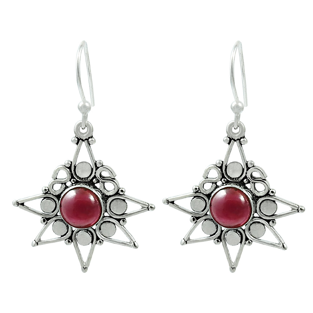 Natural Garnet Gemstone Drop Dangle Bohemian Red Earrings 925 Sterling Silver D8