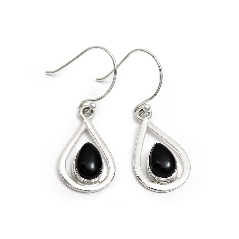 Black Onyx Gemstone 925 Solid Silver Dangle Drop Wedding Root Chakra Earrings