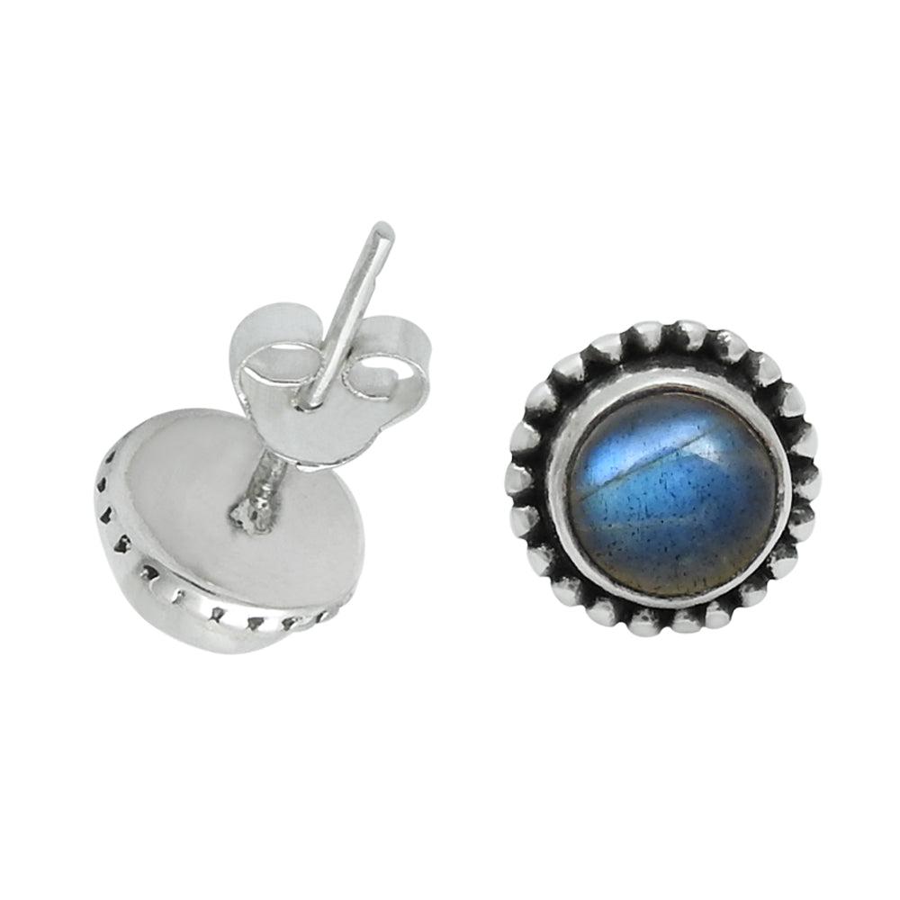 Natural Labradorite Gemstone Stud Earrings 925 Sterling Silver For Women N8