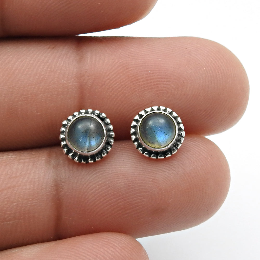 Natural Labradorite Gemstone Stud Earrings 925 Sterling Silver For Women N8