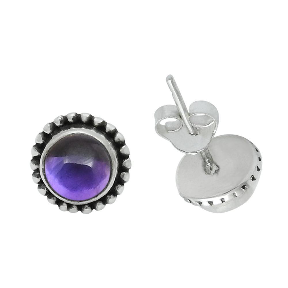 Gift For Her Natural Amethyst Stone Stud Earrings 925 Sterling Silver Jewelry