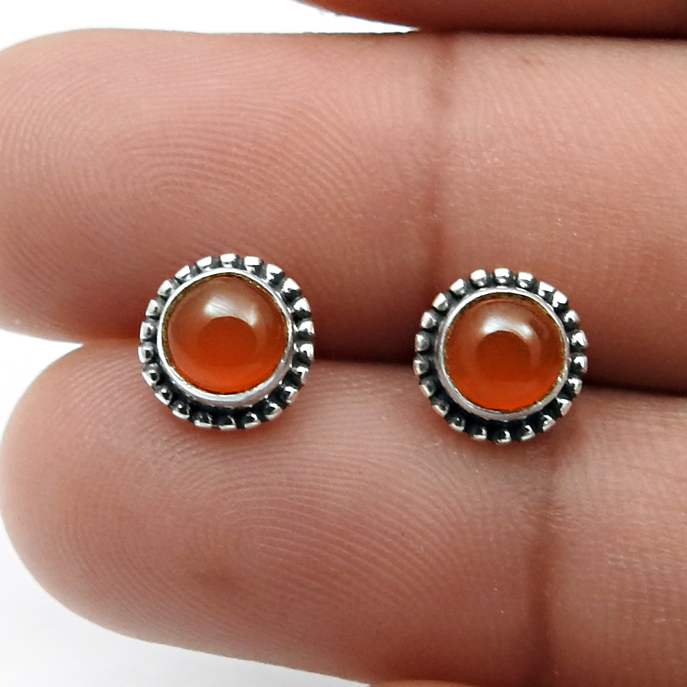 Gift For Her 925 Sterling Silver Jewelry Carnelian Gemstone Stud Earrings U3