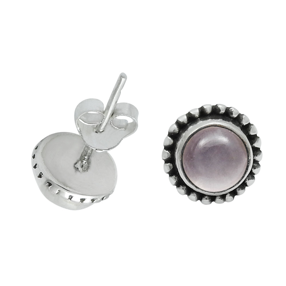 Natural Rose Quartz Gemstone Stud Earrings 925 Sterling Silver For Girls B9