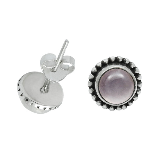 Natural Rose Quartz Gemstone Stud Earrings 925 Sterling Silver For Girls B9