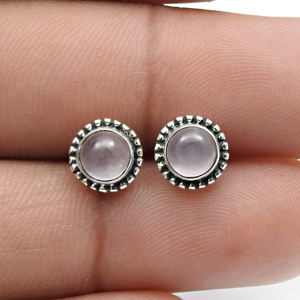 Natural Rose Quartz Gemstone Stud Earrings 925 Sterling Silver For Girls B9