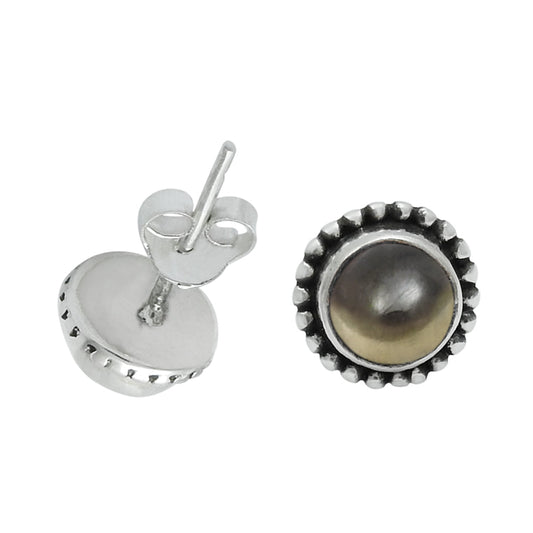 Natural Smoky Quartz Gemstone Stud Earrings 925 Sterling Silver For Women L4