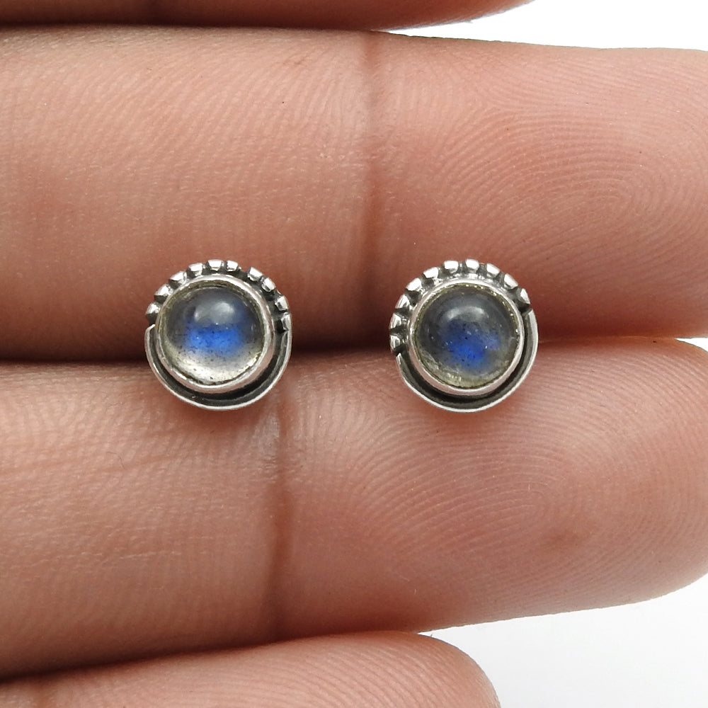 Round Natural Labradorite 925 Silver Sister Stud Anniversary Birthday Earrings