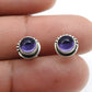 Round Natural Amethyst 925 Sterling Silver Bezel Elegant Wedding Stud Earrings