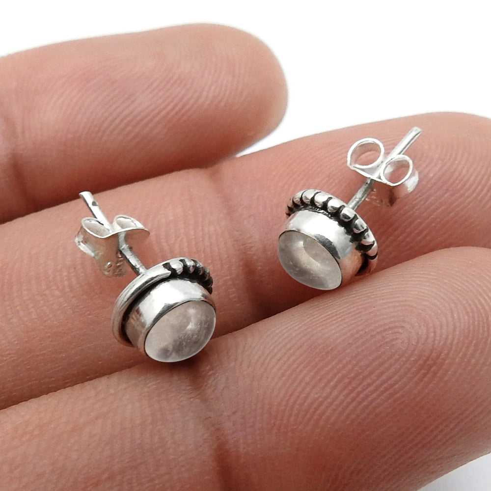 Round Rose Quartz Gemstone Solid Silver Birthday Elegant Stud Post New Earrings