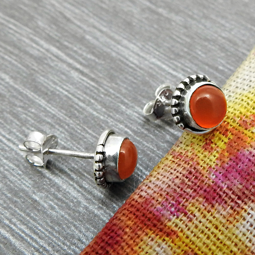 Gift For Her Natural Carnelian Stone Stud Earrings 925 Sterling Silver Jewelry
