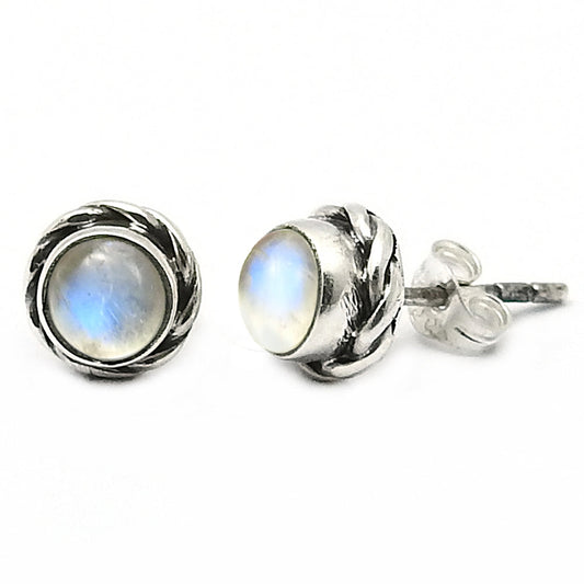 Natural Rainbow Moonstone Gemstone Stud White Earrings 925 Sterling Silver G9