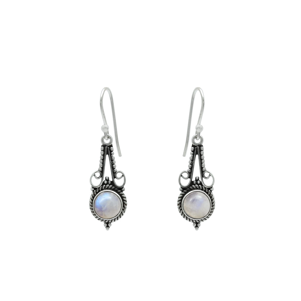 Drop Dangle Vintage Earrings 925 Silver Natural Rainbow Moonstone L9