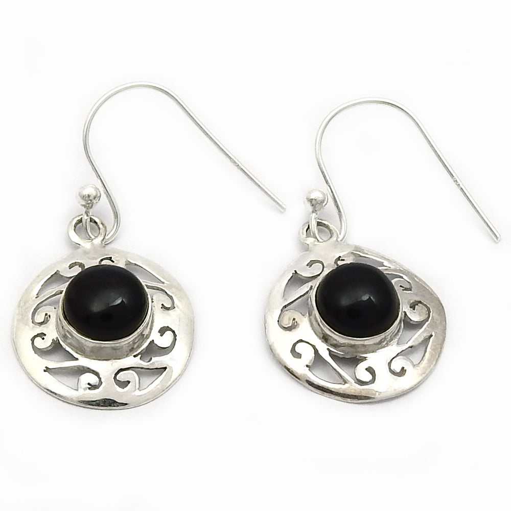 Woman Gift Natural Black Onyx Drop Dangle Boho Earrings 925 Sterling Silver N9