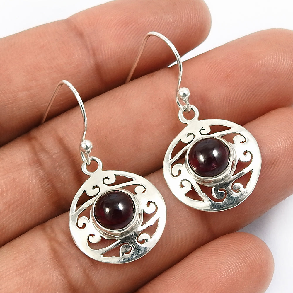 Woman Gift Natural Garnet Drop Dangle Boho Earrings 925 Sterling Silver O9
