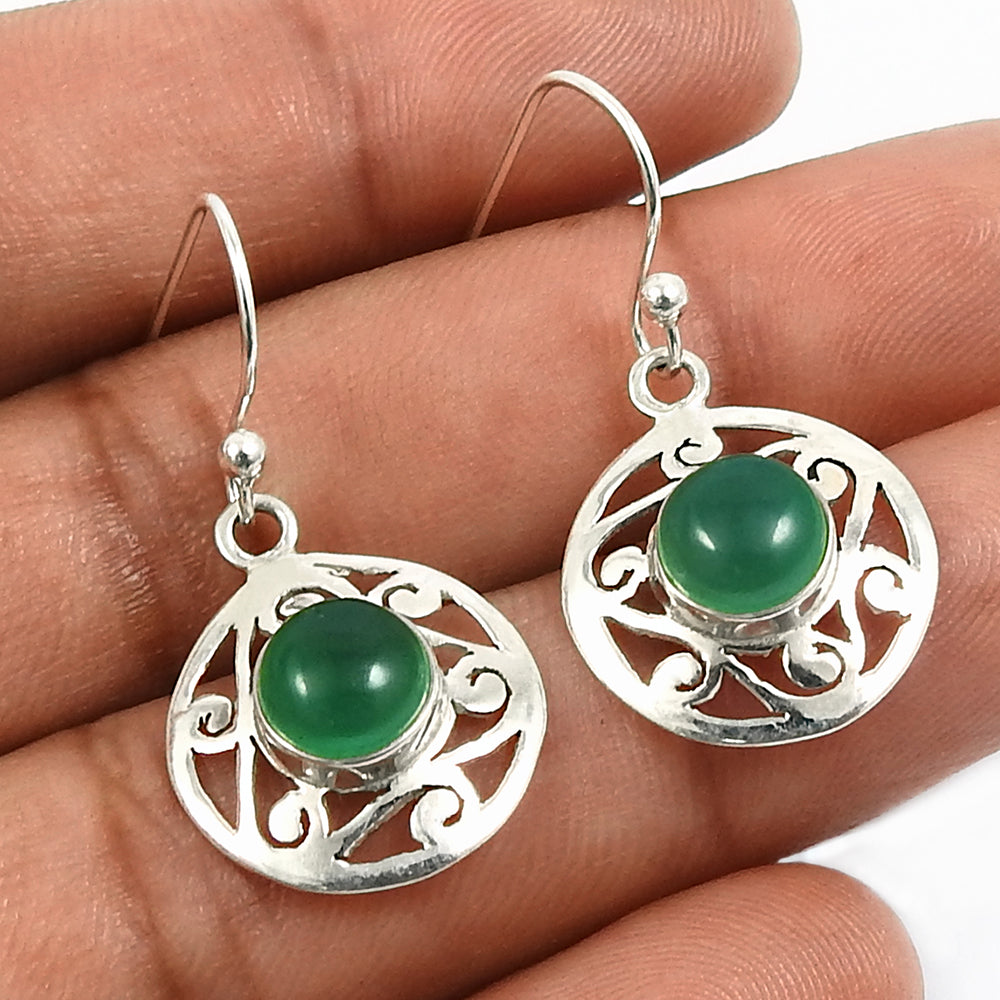 Natural Green Onyx Gemstone Drop Dangle Boho Earrings 925 Silver For Women P9