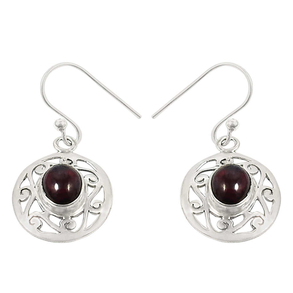 Woman Gift Natural Garnet Drop Dangle Boho Earrings 925 Sterling Silver Q1