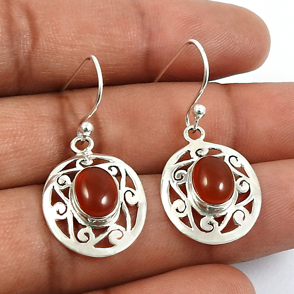 Natural Carnelian Gemstone Drop Dangle Ethnic Earrings 925 Silver For Women R9