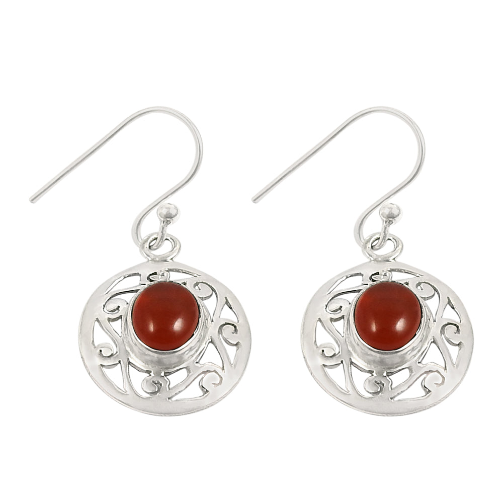 Natural Carnelian Gemstone Drop Dangle Ethnic Earrings 925 Silver For Women R9