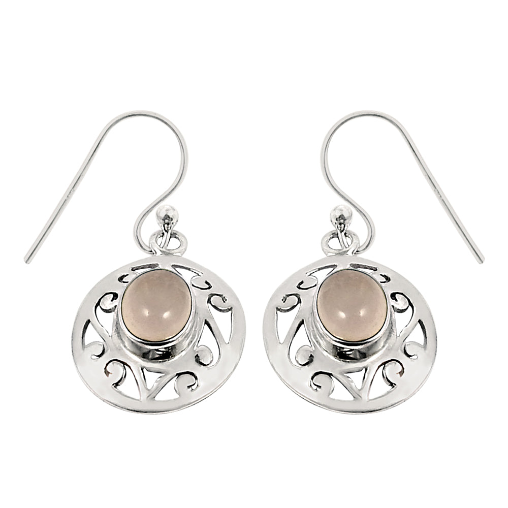 Woman Gift 925 Silver Natural Rose Quartz Drop Dangle Tribal Earrings S9
