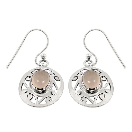 Woman Gift 925 Silver Natural Rose Quartz Drop Dangle Tribal Earrings S9