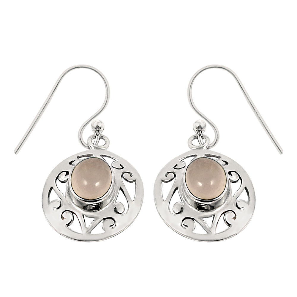 Woman Gift 925 Silver Natural Rose Quartz Drop Dangle Tribal Earrings S9