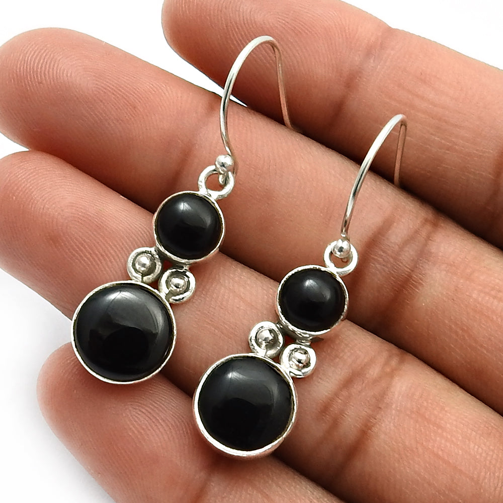 Woman Gift Natural Black Onyx Drop Dangle Boho Earrings 925 Sterling Silver Z9