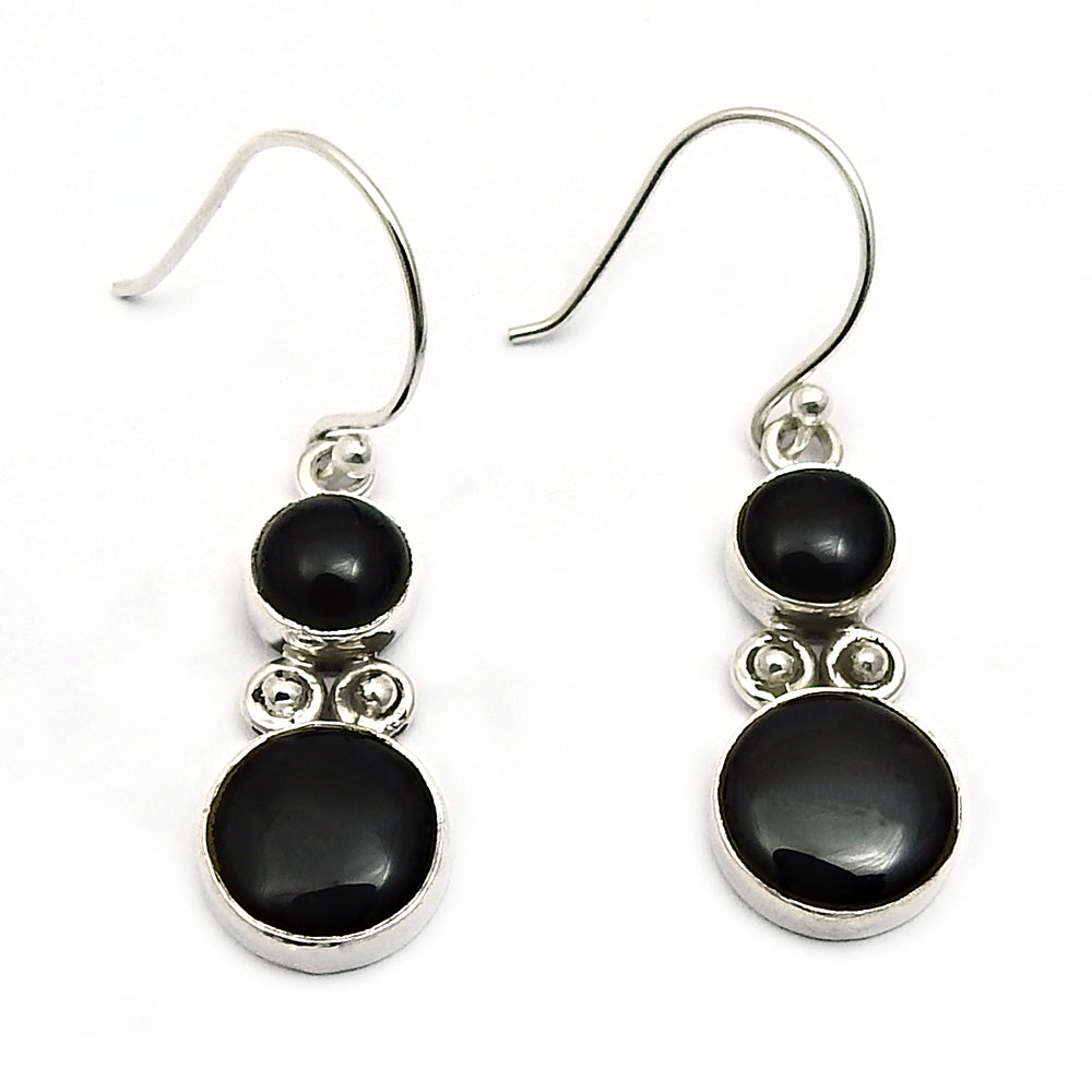 Woman Gift Natural Black Onyx Drop Dangle Boho Earrings 925 Sterling Silver Z9