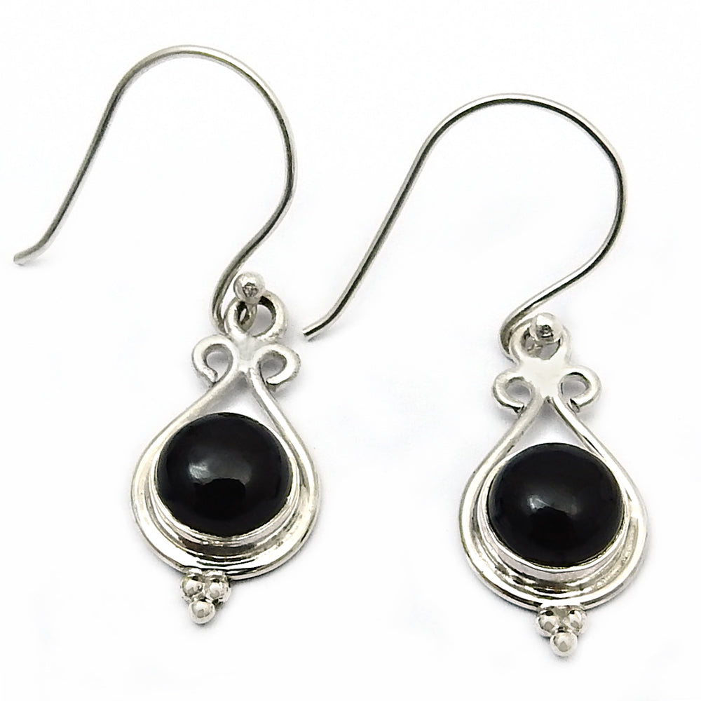 Natural Black Onyx Gemstone Drop Dangle Ethnic Earrings 925 Silver For Girls C10
