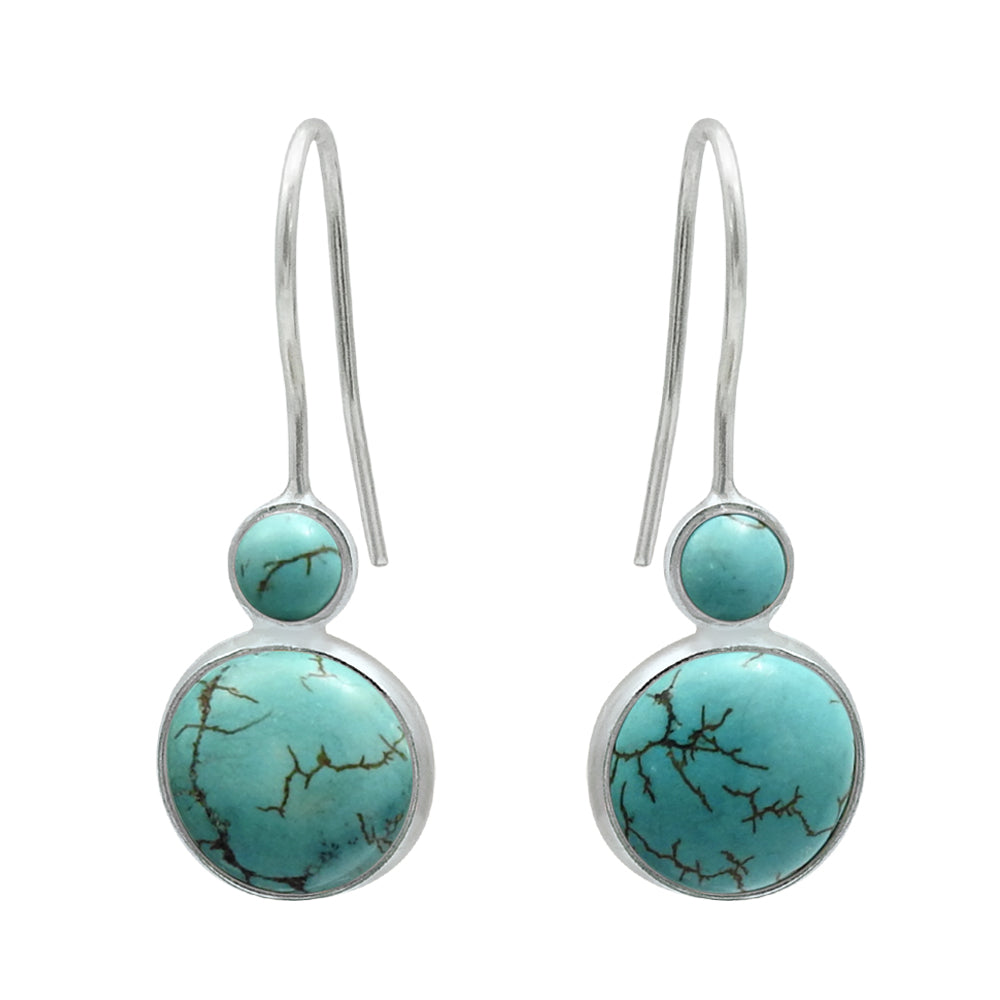 Turquoise Gemstone 925 Solid Silver Dangle Drop Vintage Throat Chakra Earrings