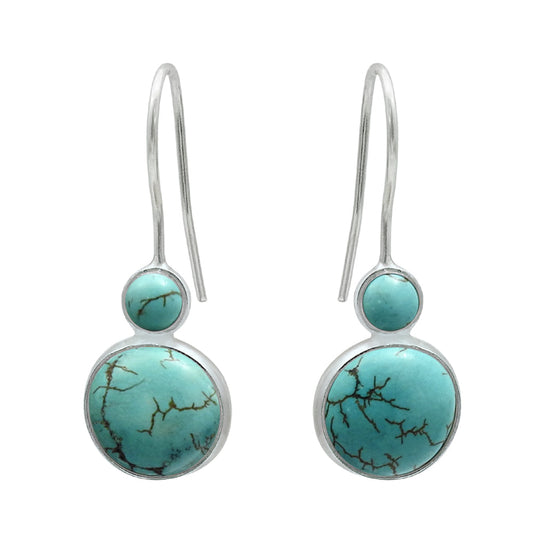 Turquoise Gemstone 925 Solid Silver Dangle Drop Vintage Throat Chakra Earrings
