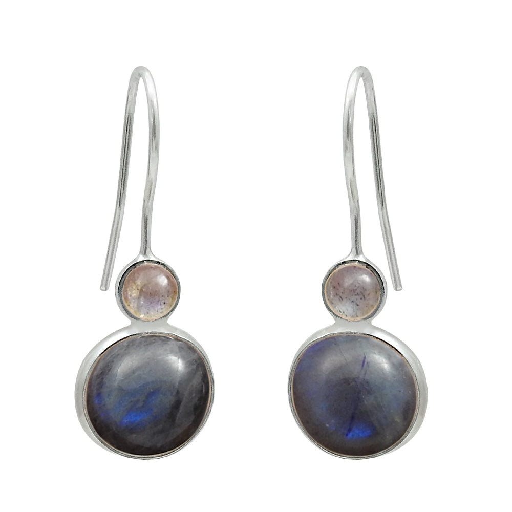 Natural Labradorite 925 Silver Drop Dangle Tribal Earrings For Women K10