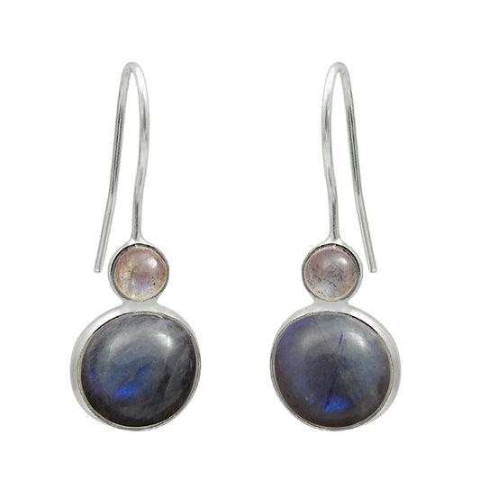 Natural Labradorite 925 Silver Drop Dangle Tribal Earrings For Women K10