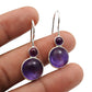 Round Natural Amethyst 925 Solid Silver Bohemian Bezel Dangle February Earrings
